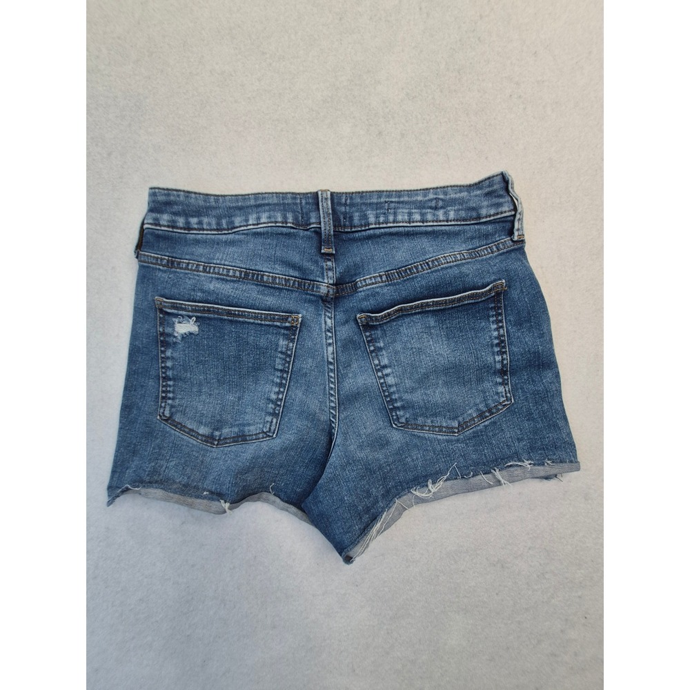 Universal Thread High Rise Midi Jorts Womens 8/29 Blue Distressed Raw Hem - Picture 2 of 14